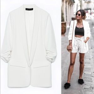Zara white crepe blazer NWT